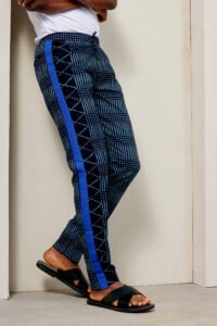 Straight pants with aso oke